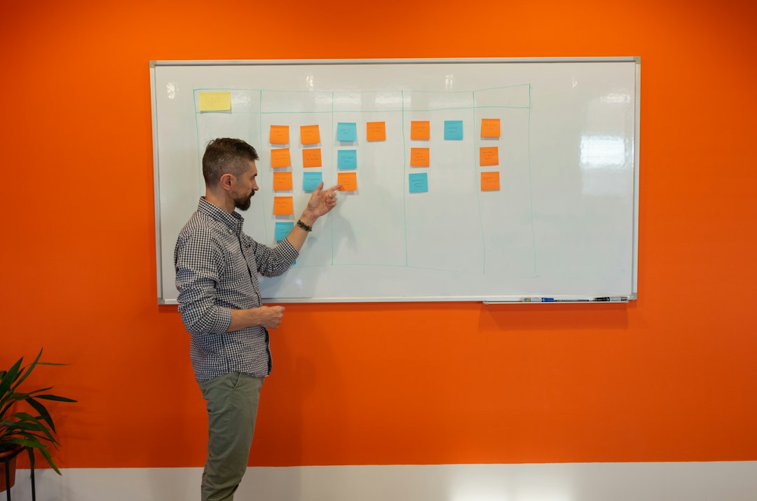 Business team in a workshop planning AI strategy on a whiteboard