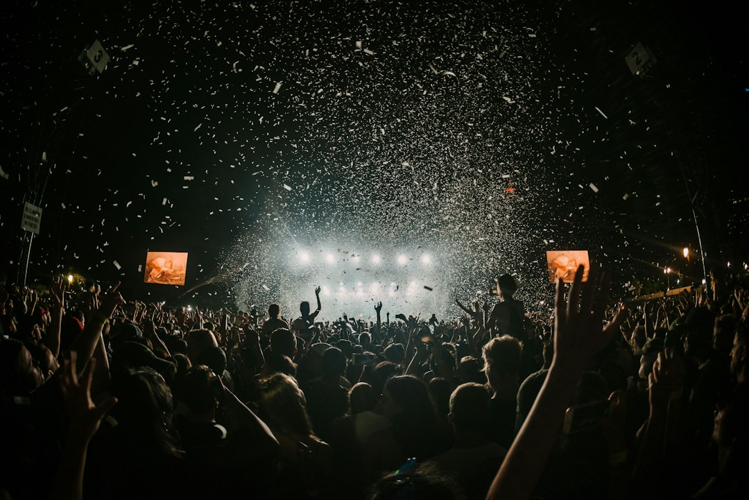 Crowd at a music festival with stage lights